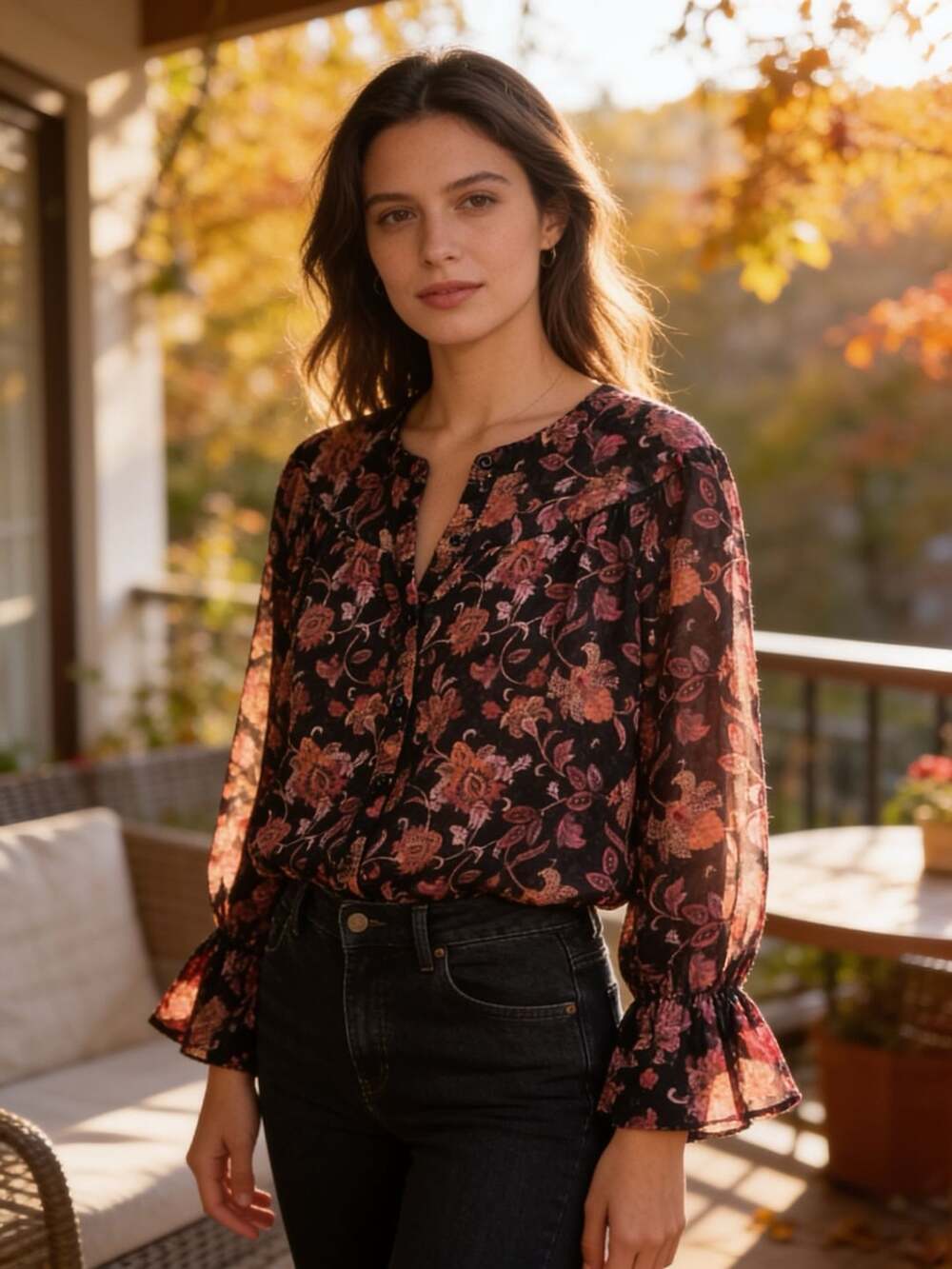 Ophelia Roe Fall Floral Peasant Blouse Size 1X